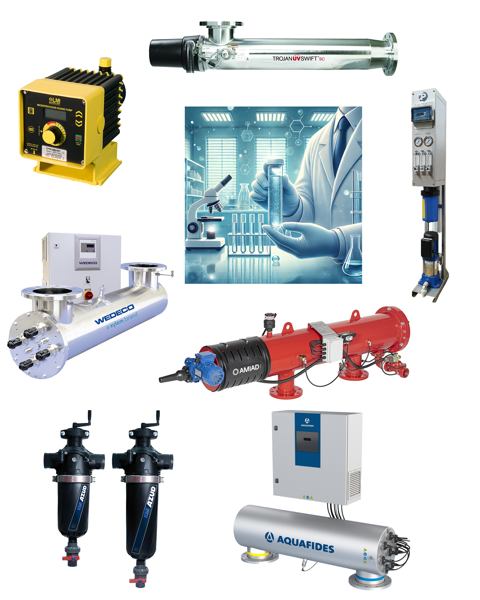 Bildecollage av vannbehandling